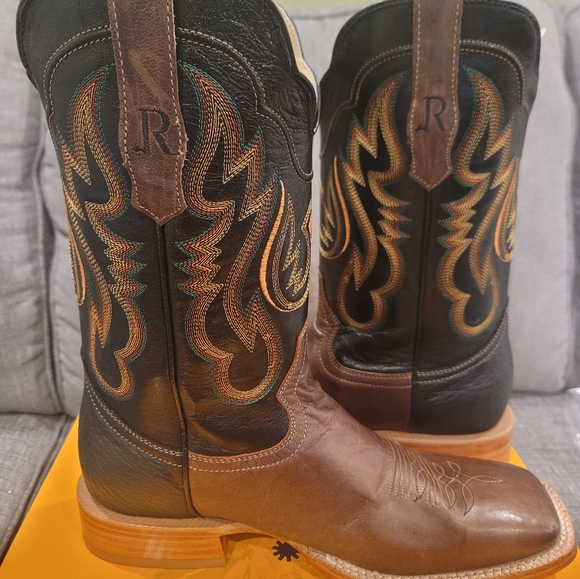 R. Watson Antique Miel Goat Black Square Toe Boots RW8003-2 Mens - Picture 6 of 12